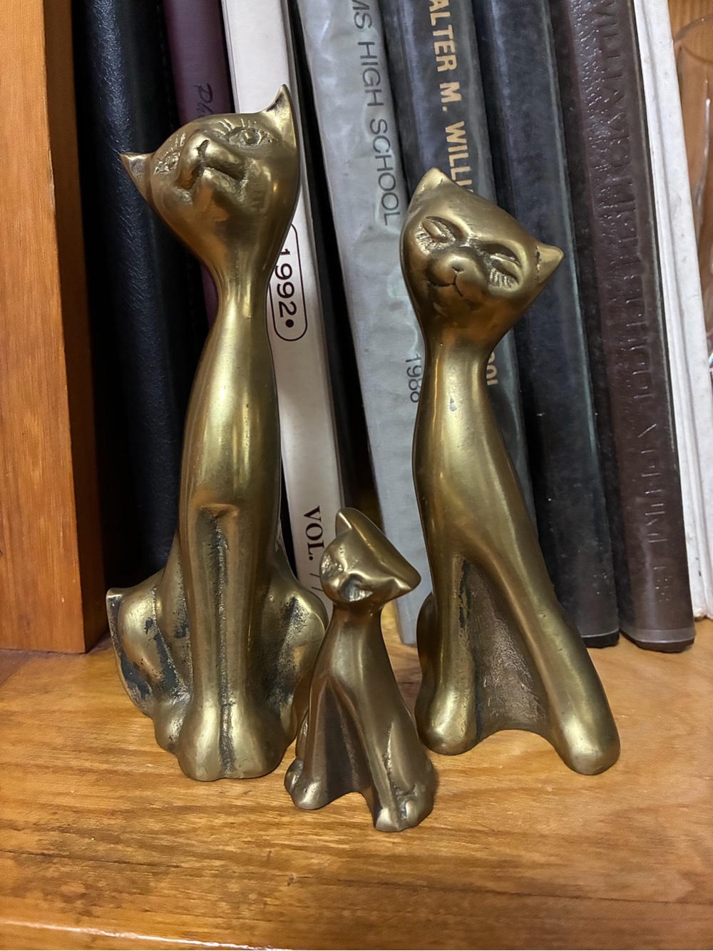 Mid-Century Style Brass Cat Sculpture Trio - Gold Home Art